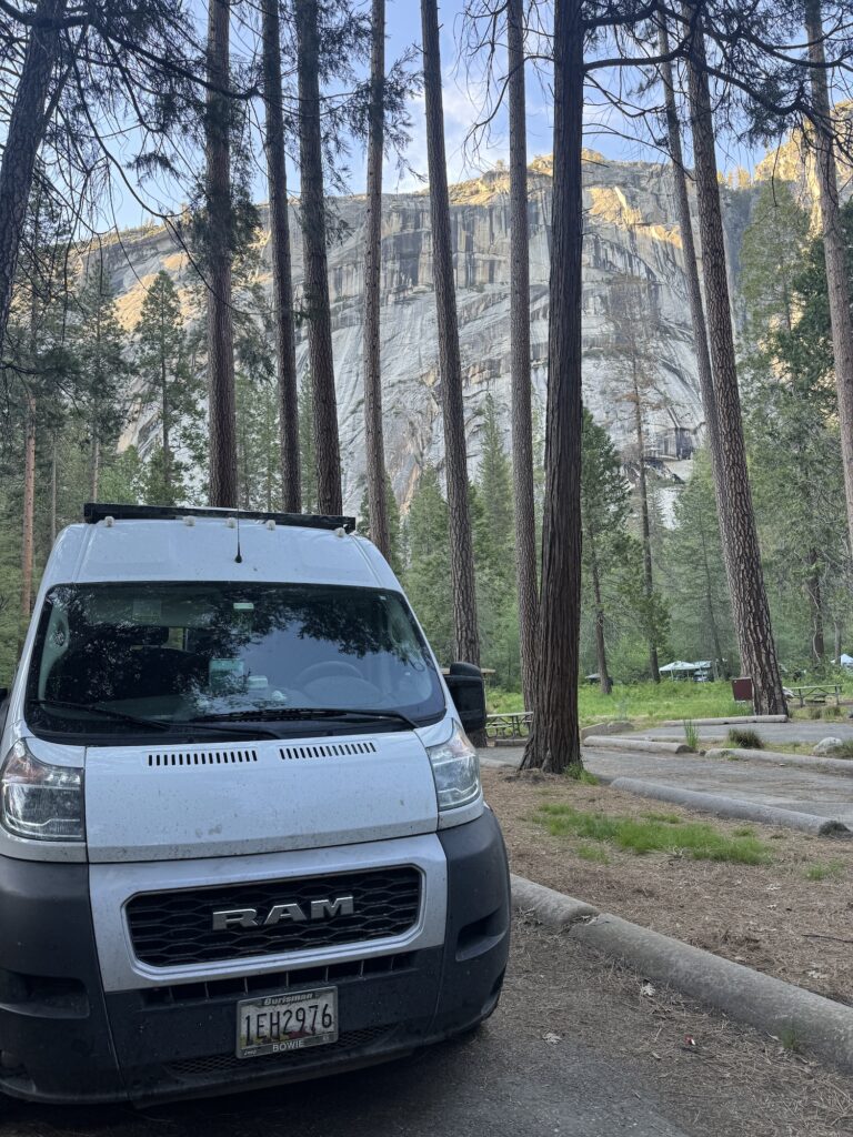 van in the trees of upper pines
